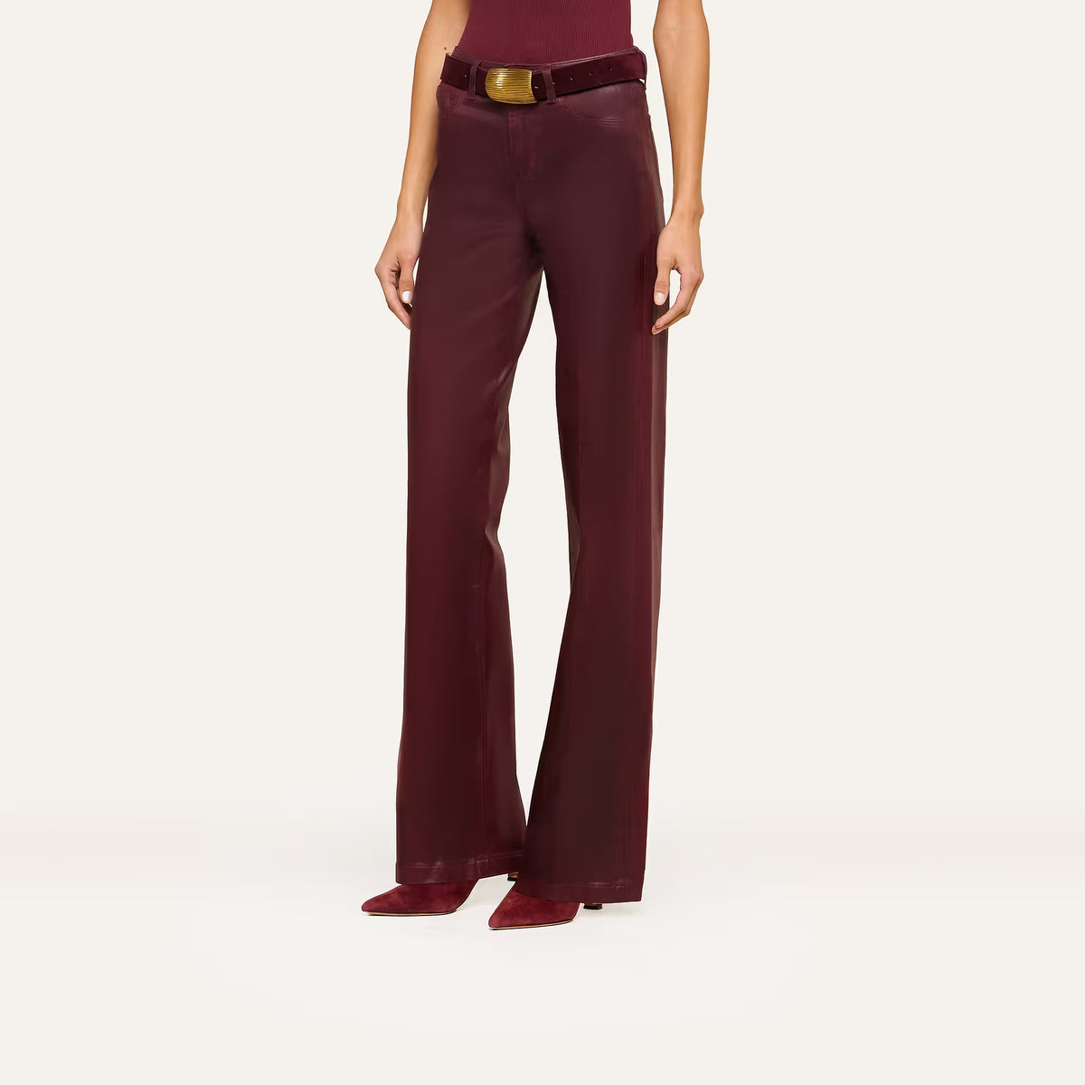 L'Agence Clayton Coated Wide-Leg Jean - Deep Sangria
