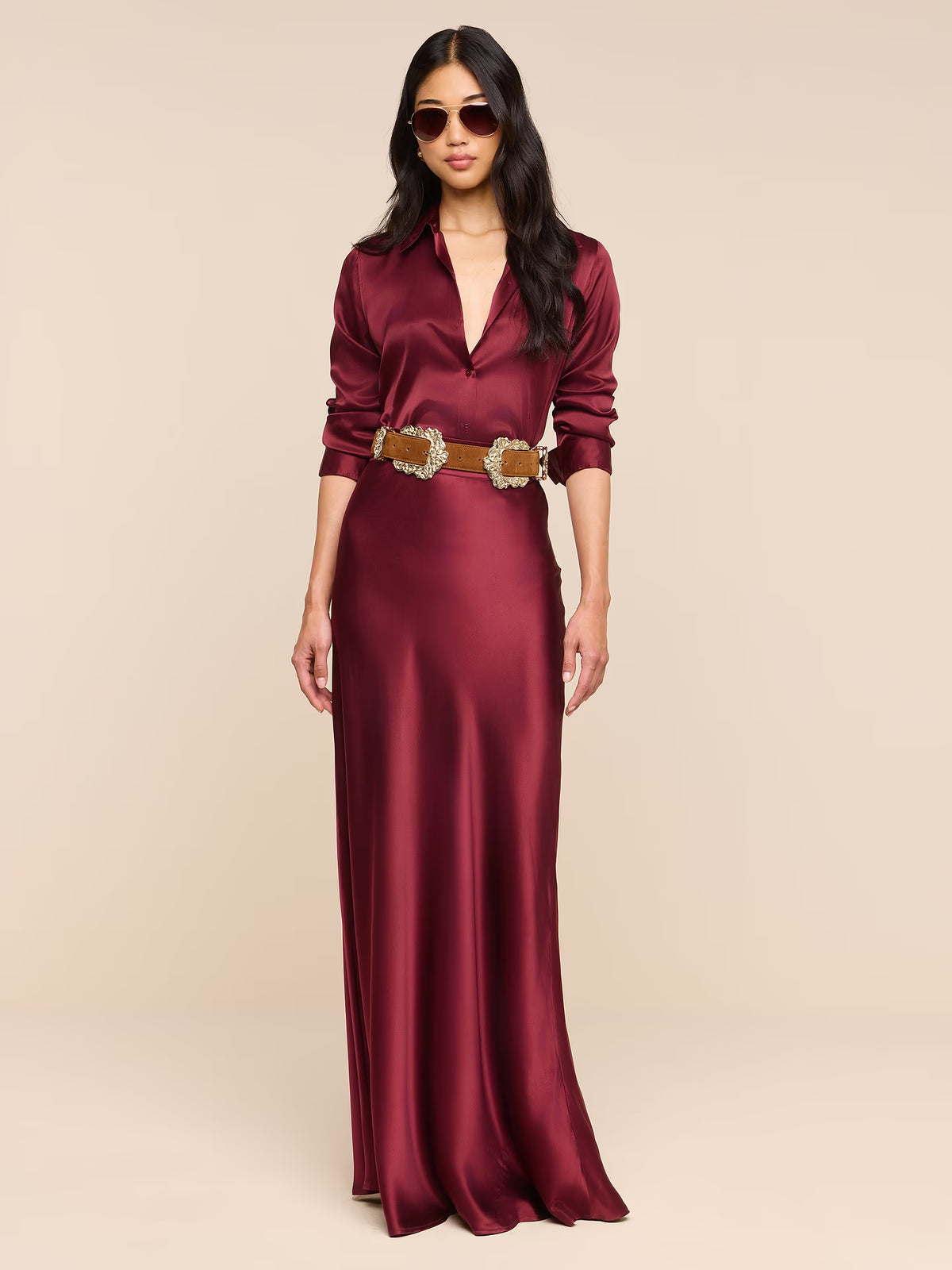 L'Agence Ryker Silk Maxi Skirt - Merlot