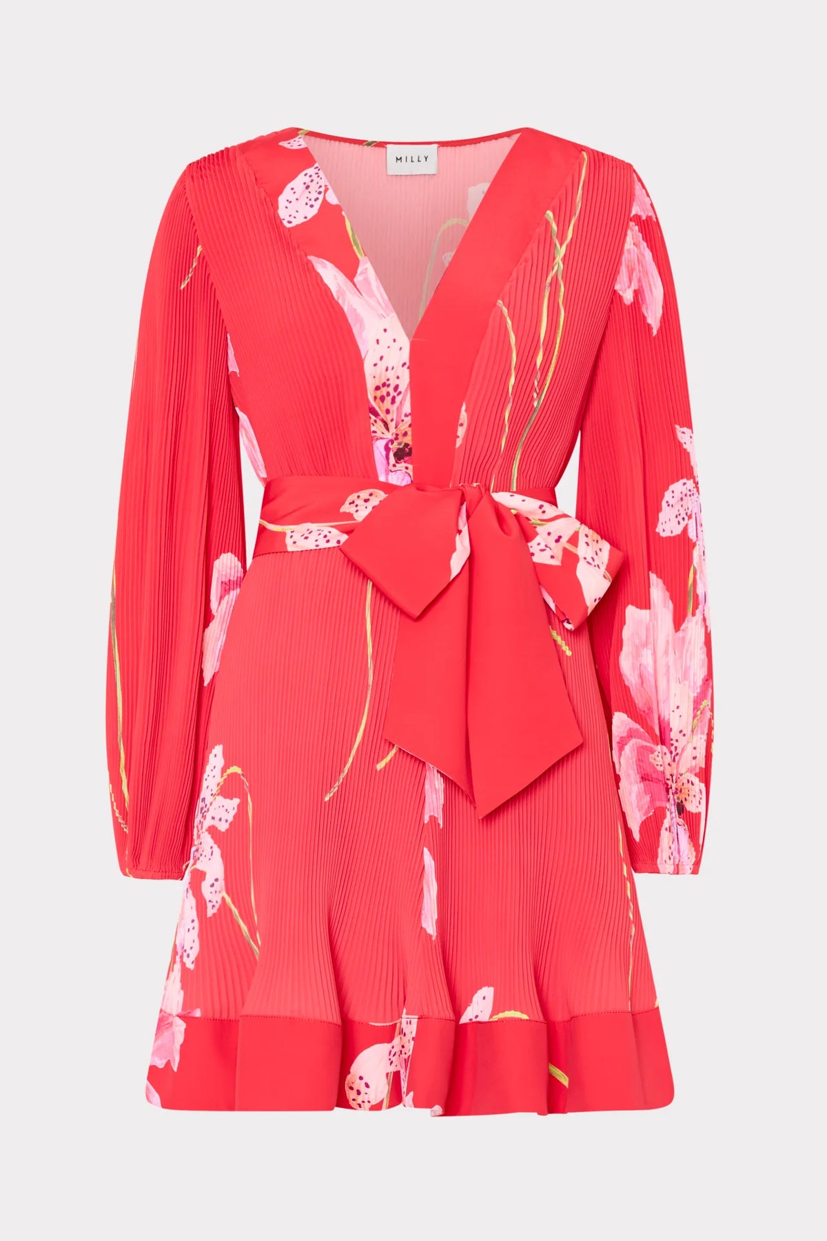 Milly Liv Floral Pleat Dress - Red Floral