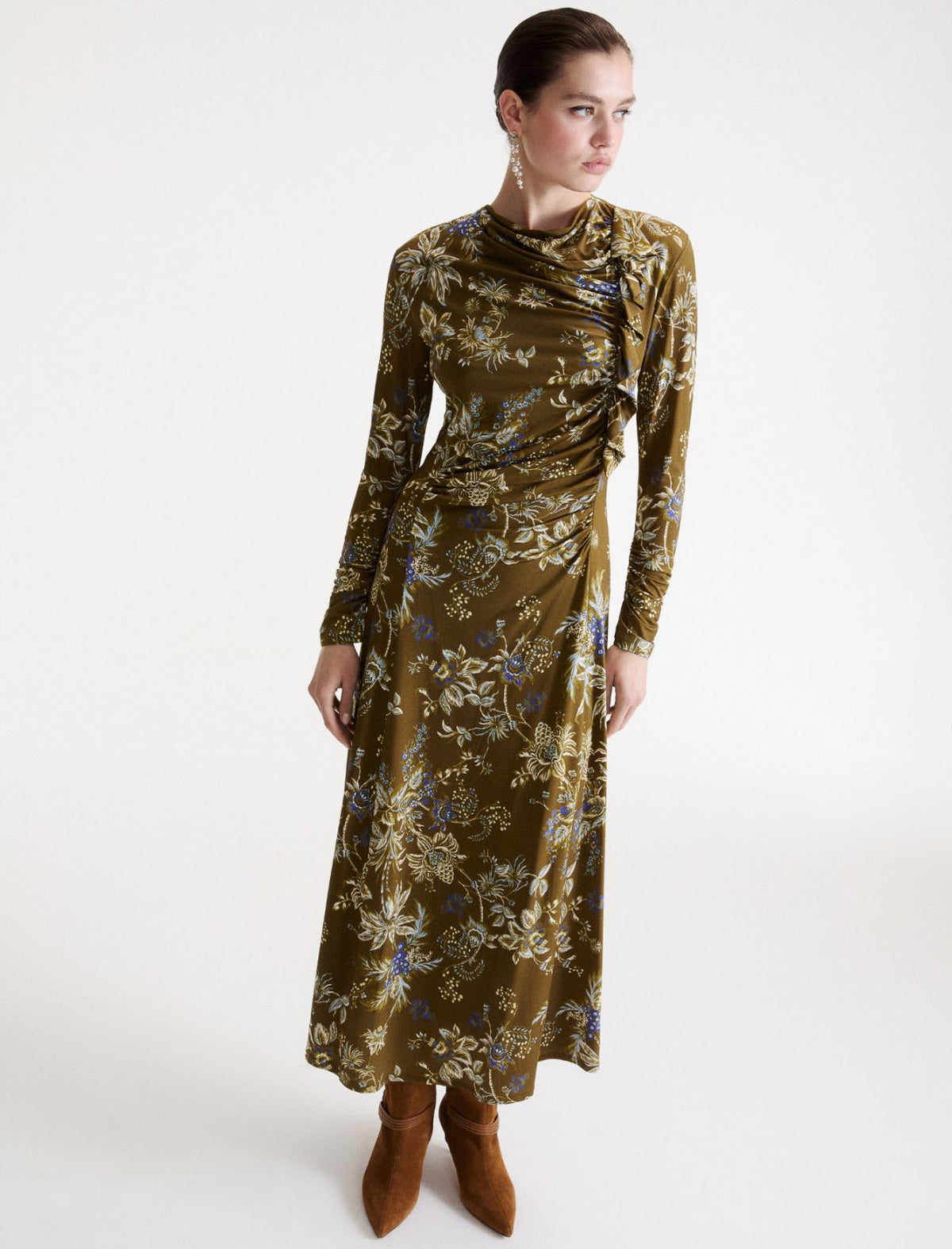 Marella Flounce-detail jersey dress - Kaki