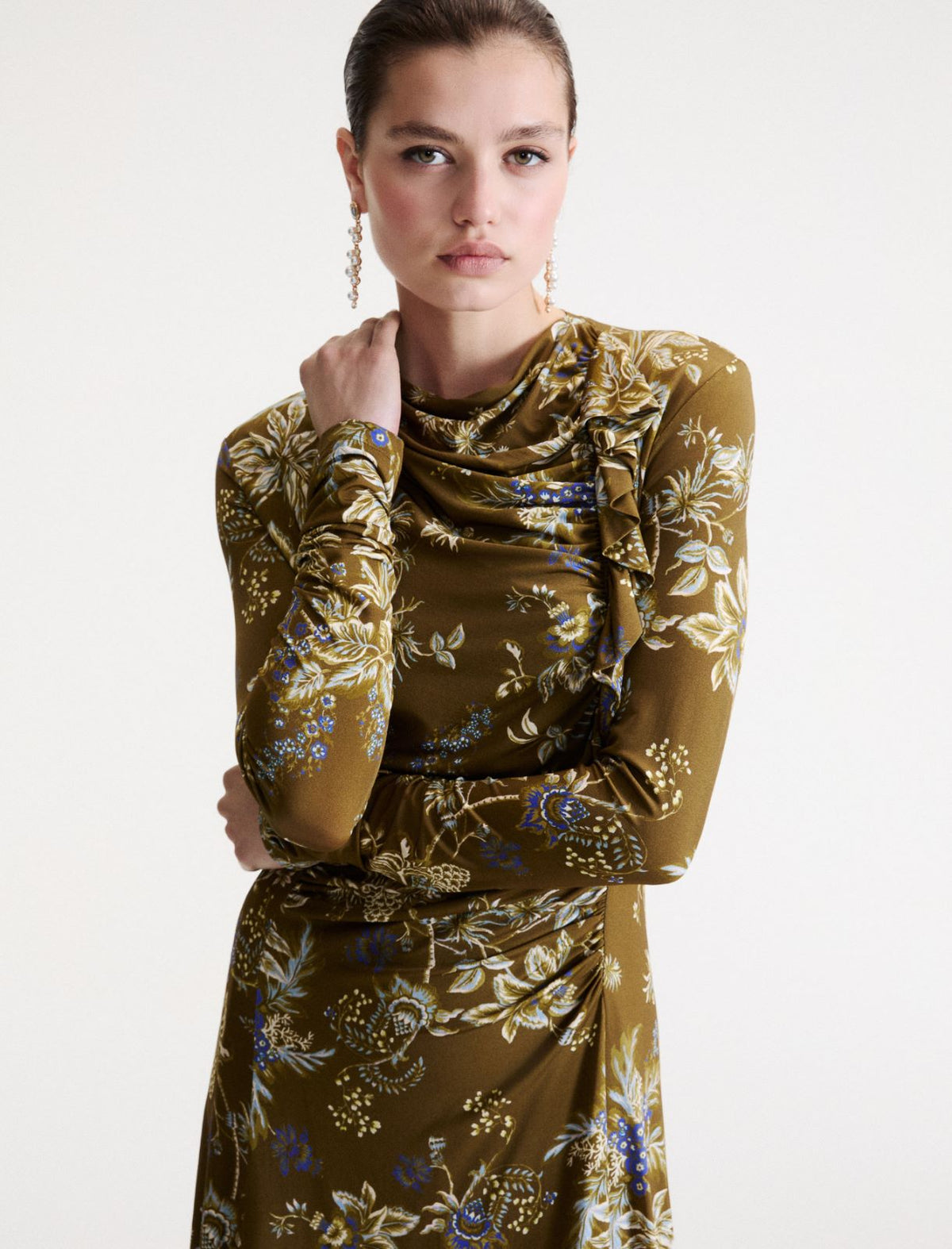 Marella Flounce-detail jersey dress - Kaki