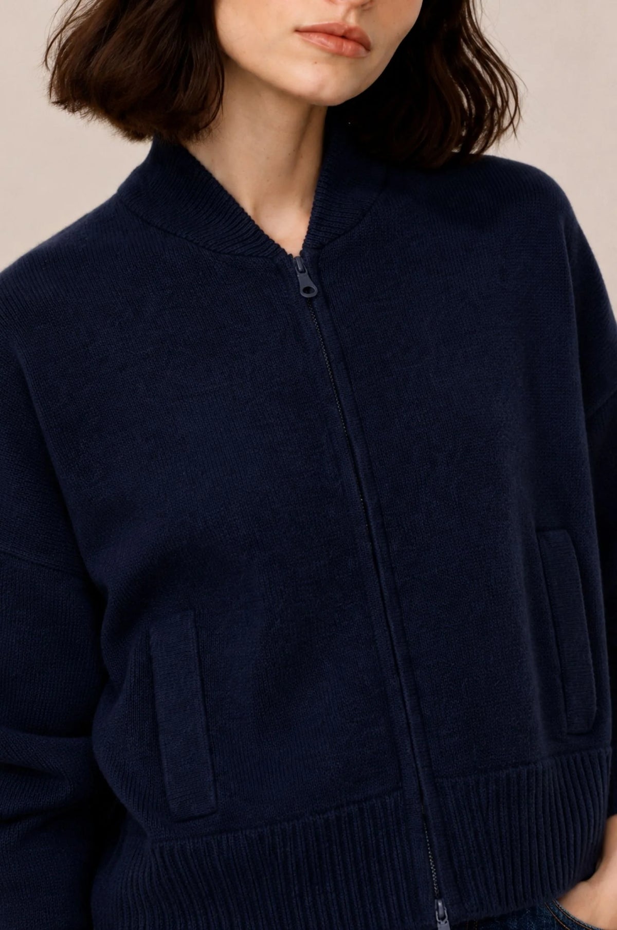 Minnie Rose Cashmere Cropped Bomber - Navy