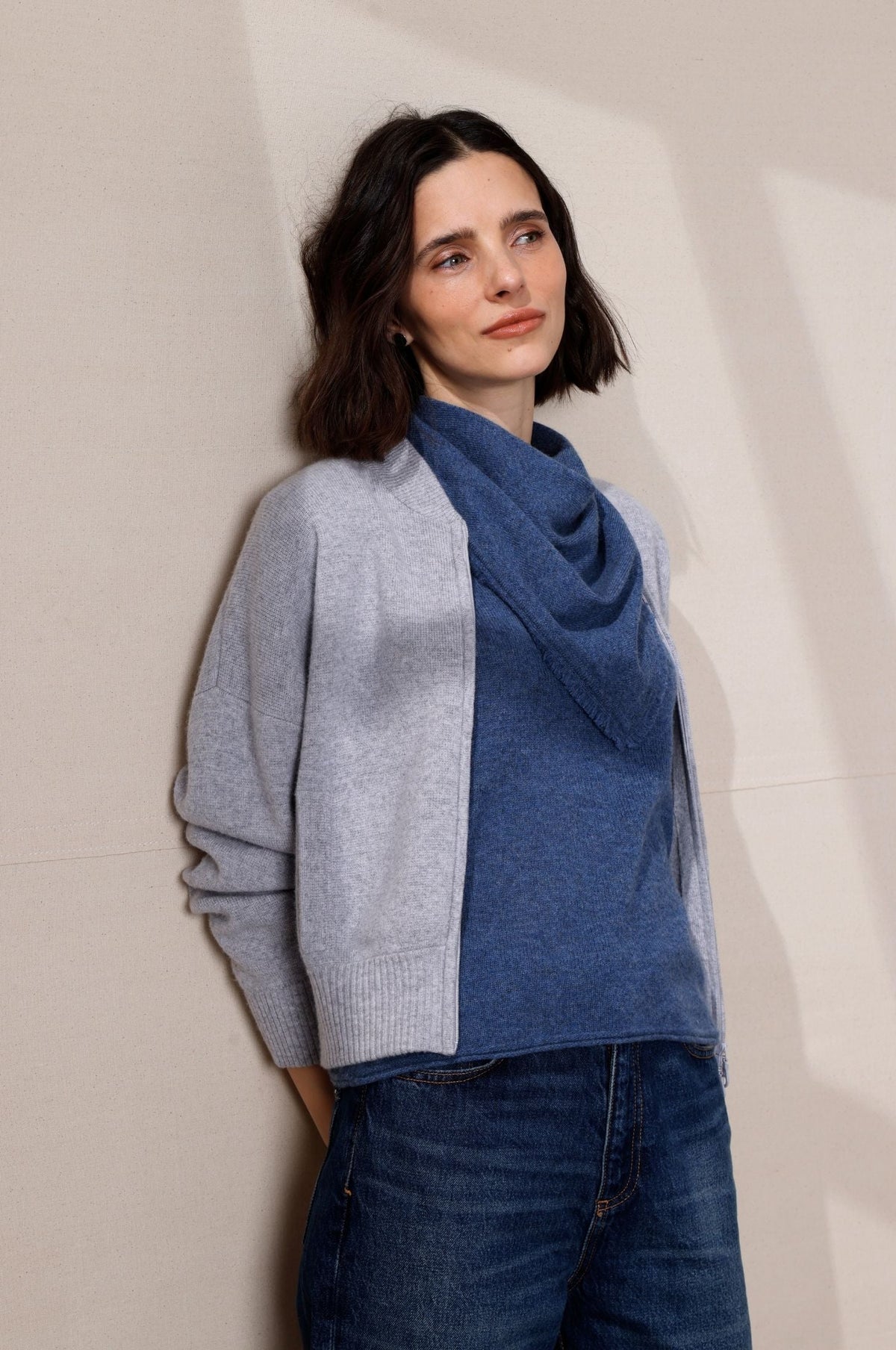 Minnie Rose Cashmere Cropped Bomber - Foxy Silver