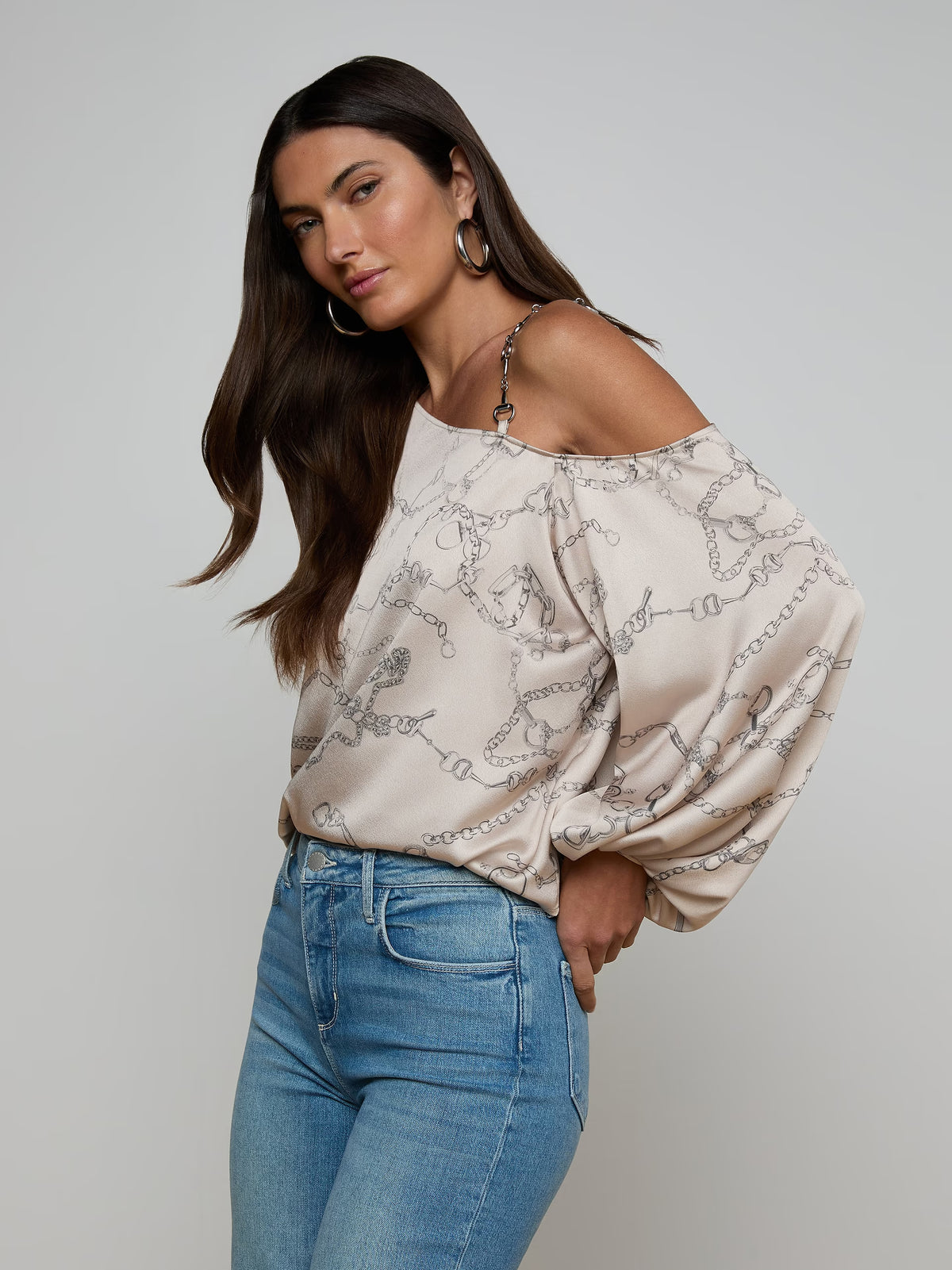 L'Agence Asami Chain One-Shoulder Blouse