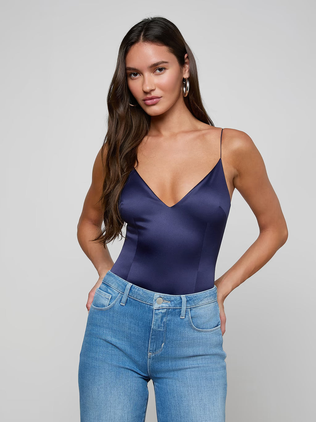 L'Agence Dara Stretch-Satin Bodysuit