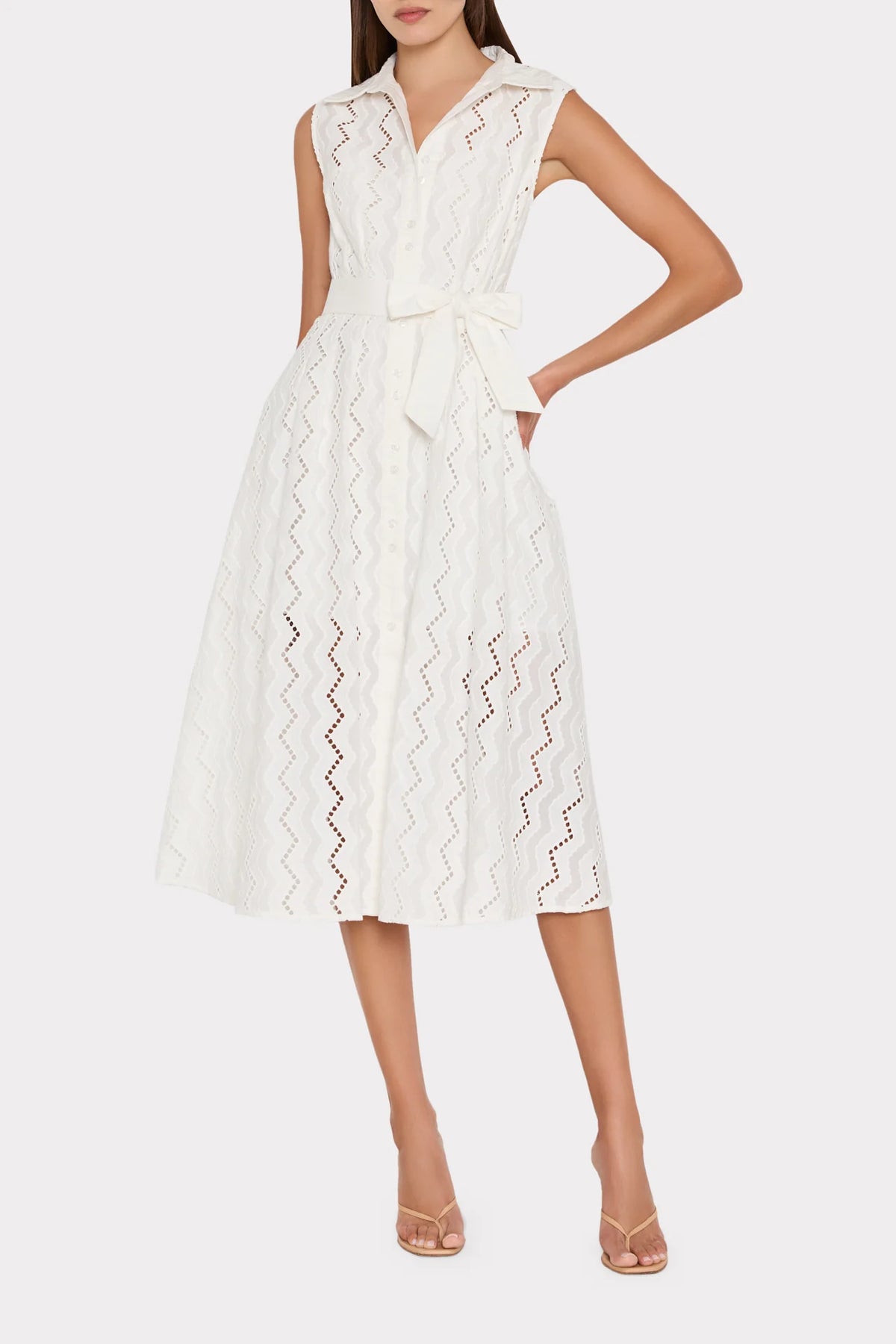 Milly Leya Eyelet Midi Dress - White