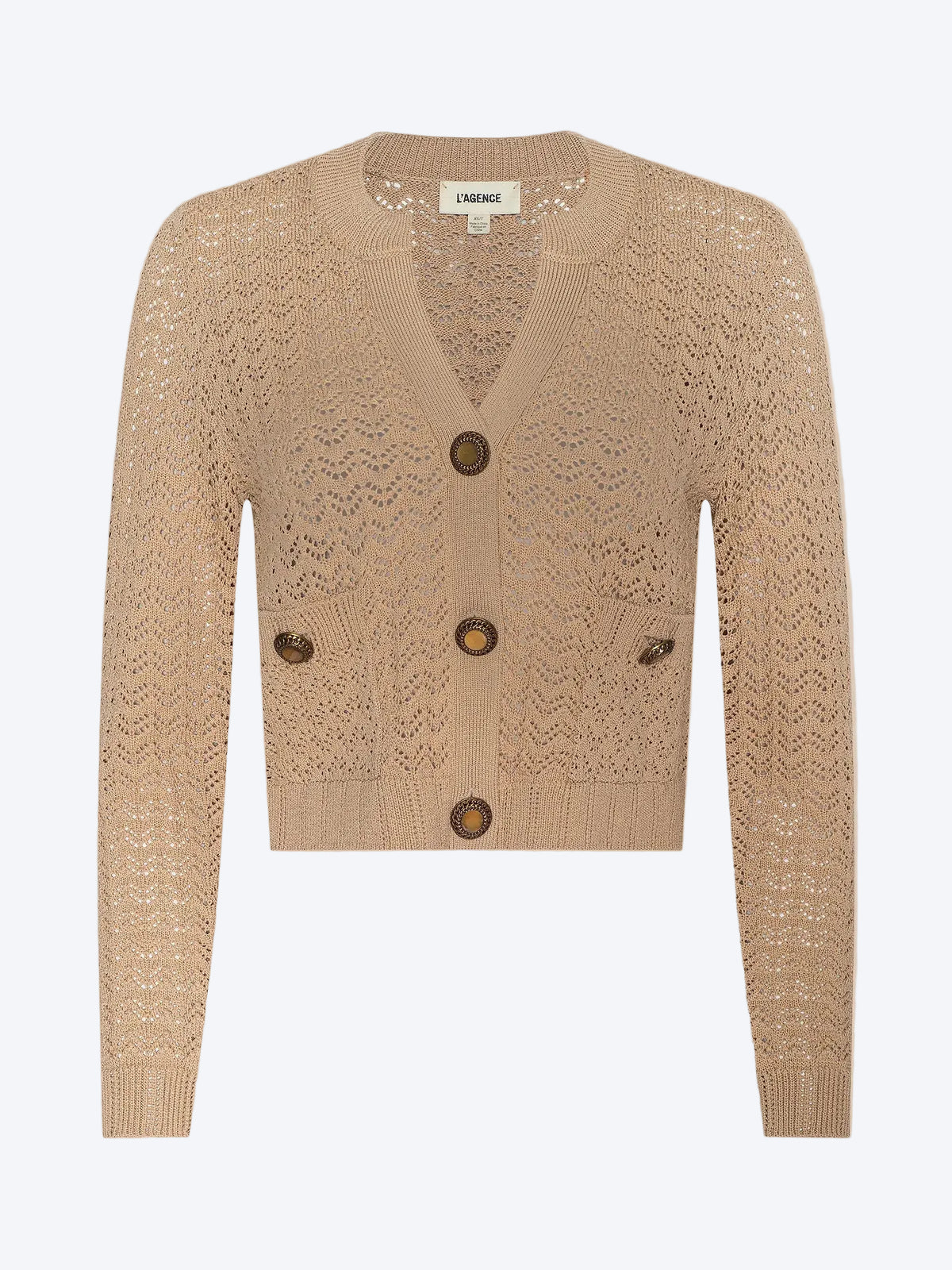 L'Agence Orla Pointelle Knit Cardi - Capuccino