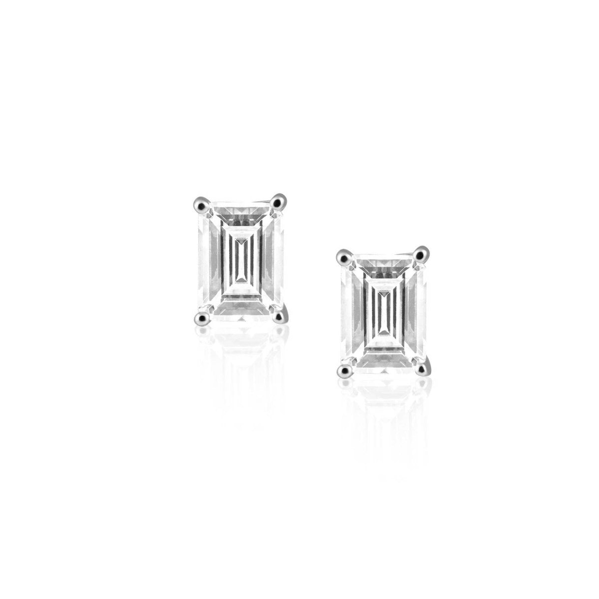 Sahira Katie Emerald Cut Studs: Silver