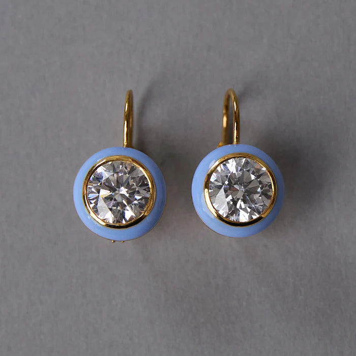 Blue Enamel Bezel Drop Earrings