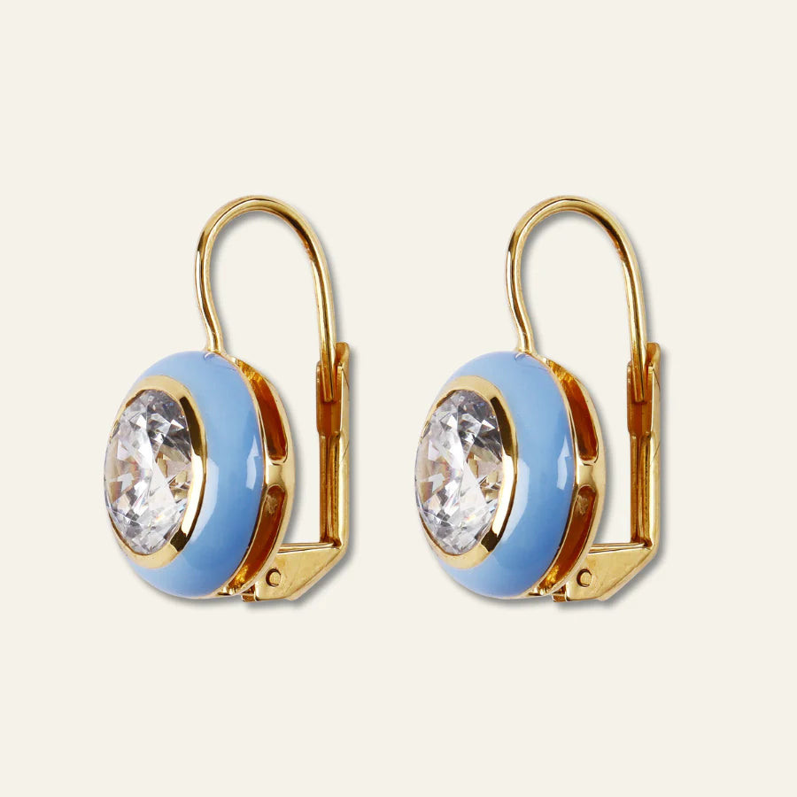 Blue Enamel Bezel Drop Earrings