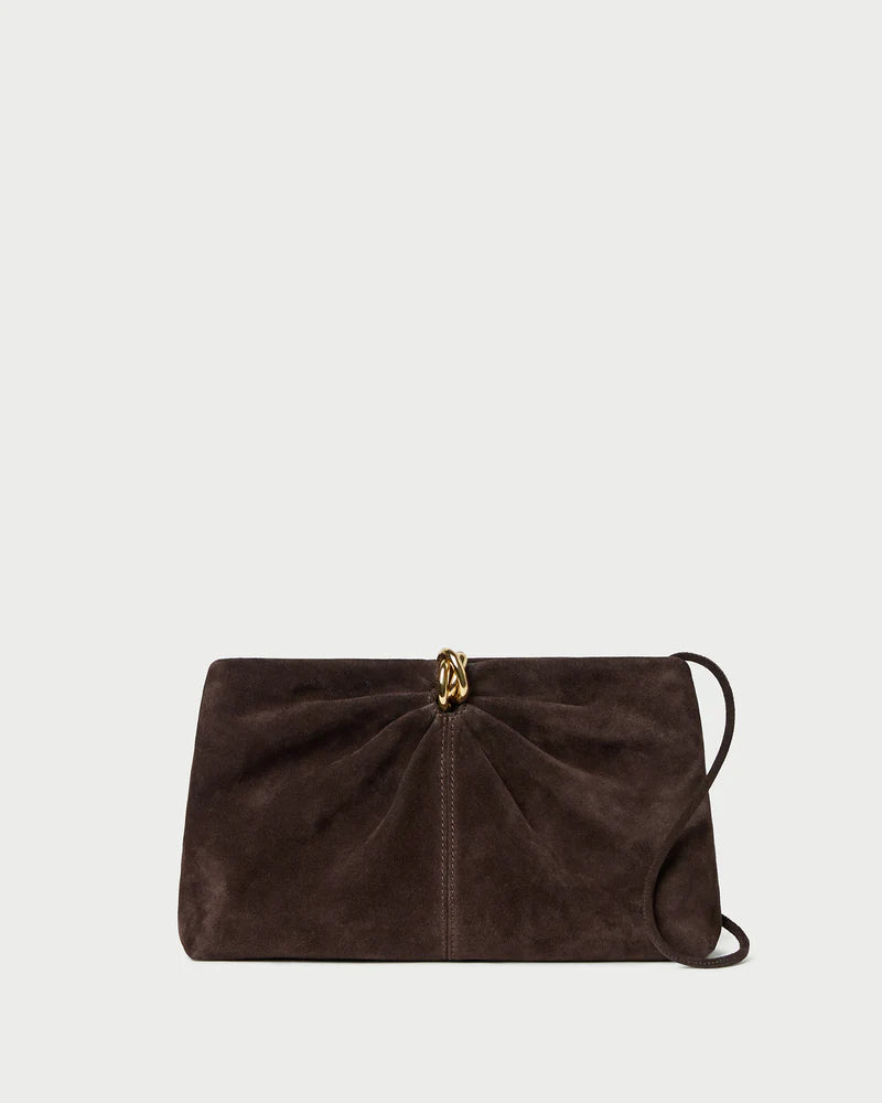 Loeffler Randall Corrine Brown Suede Gathered Clutch - Tmoro