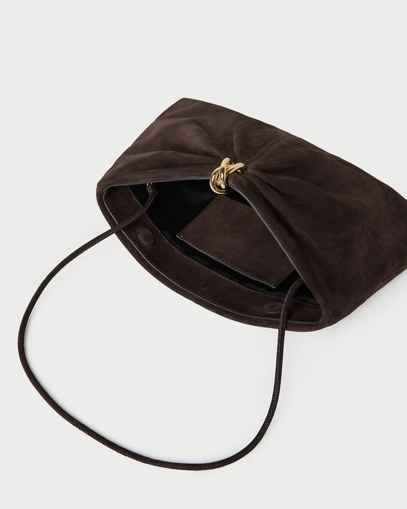 Loeffler Randall Corrine Brown Suede Gathered Clutch - Tmoro