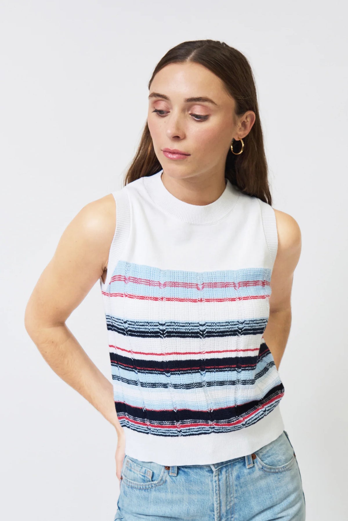 Central Park West Clover Novelty Stripe Shell Top