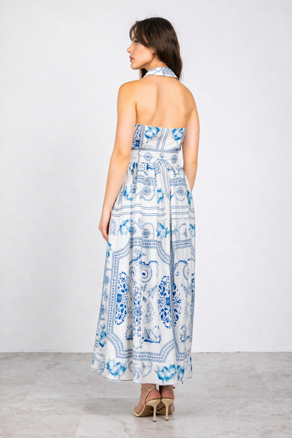 Lavender Brown Marilyn Maxi Dress - White/Blue