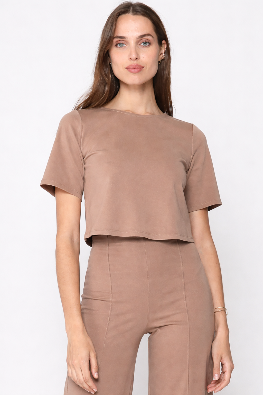 Ripley Rader Khaki Ponte Knit Short Sleeve Top