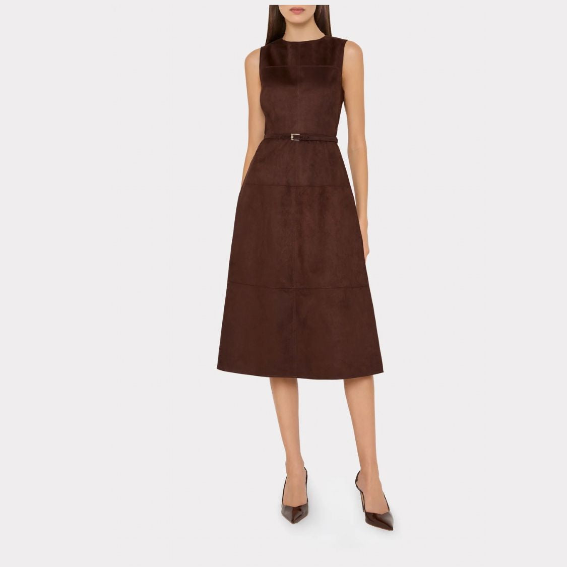 Milly Frankie Suede Belted Midi Dress
