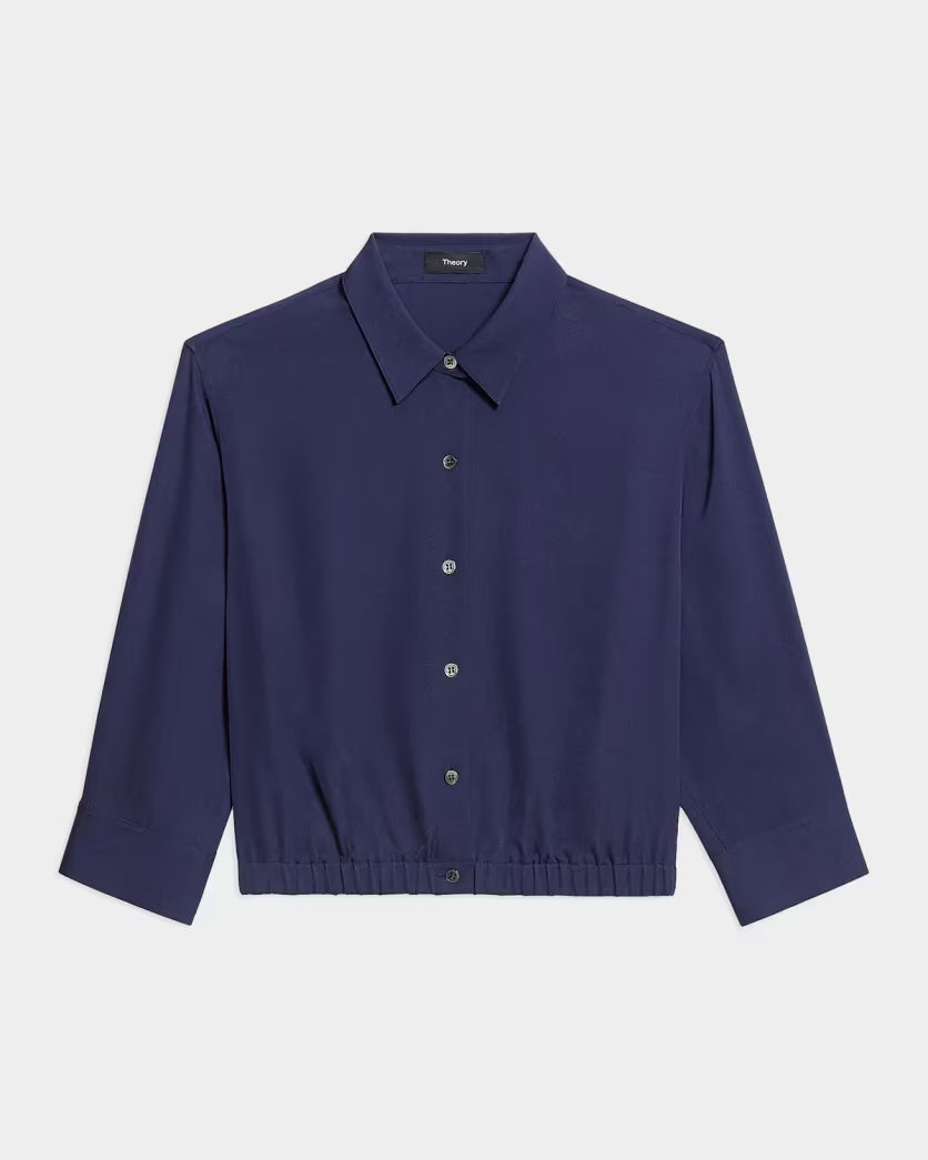 Theory Three Quarter Sleeve Cropped Shirt - Midnight Navy