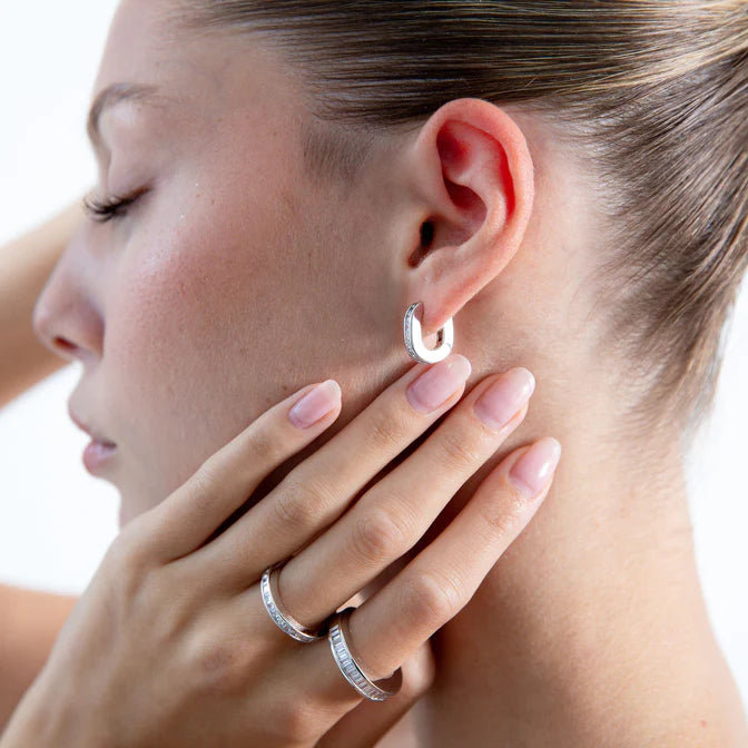 Erin Fader The Deco Hoops -Silver Petite