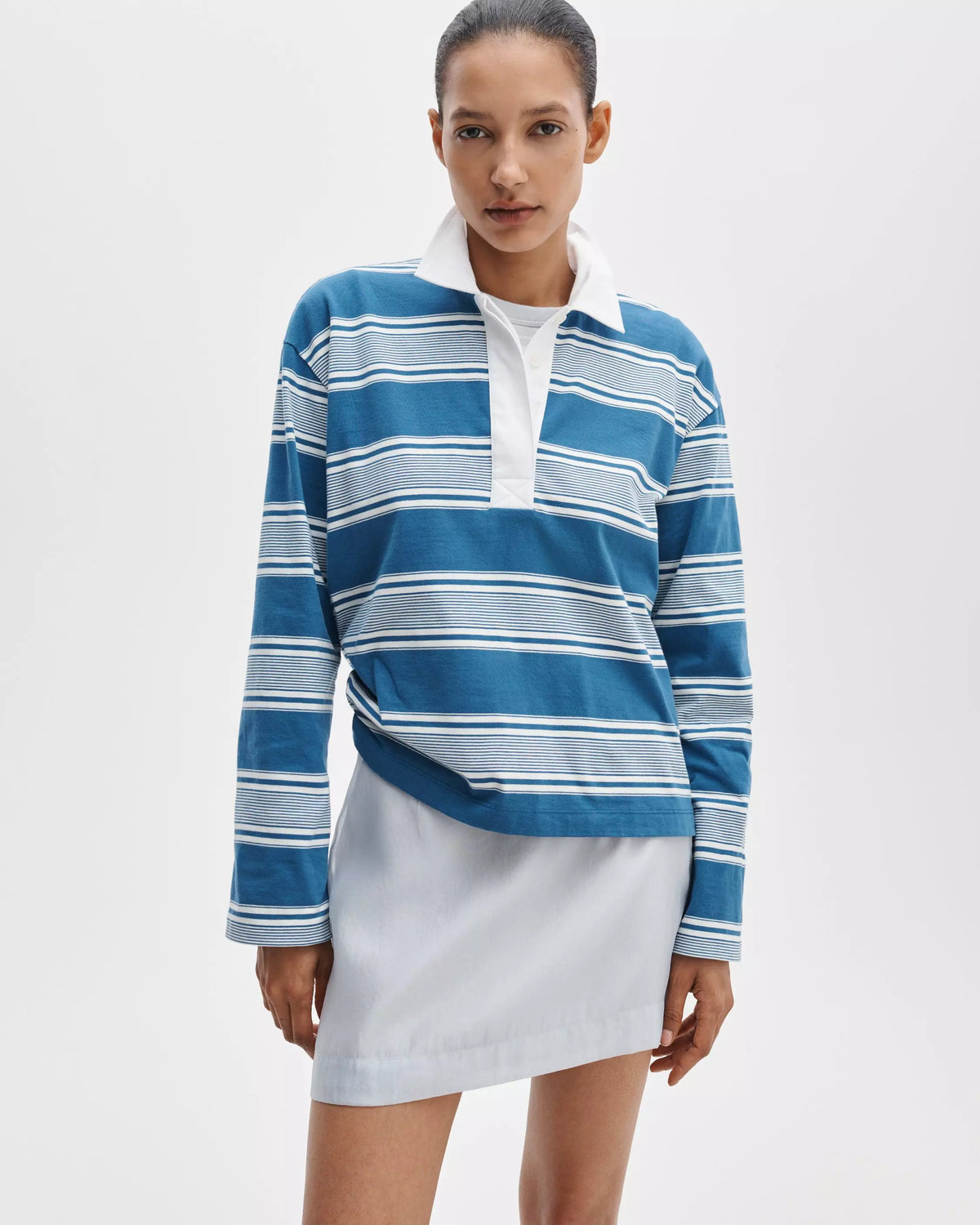 rag & bone Kelly Boxy Striped Long-Sleeve Polo