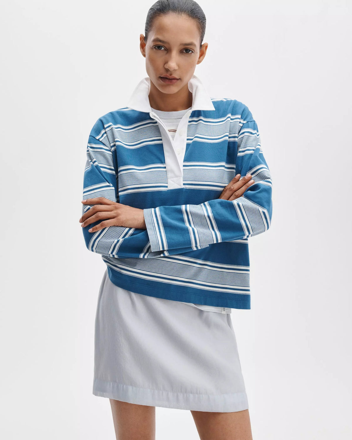 rag & bone Kelly Boxy Striped Long-Sleeve Polo