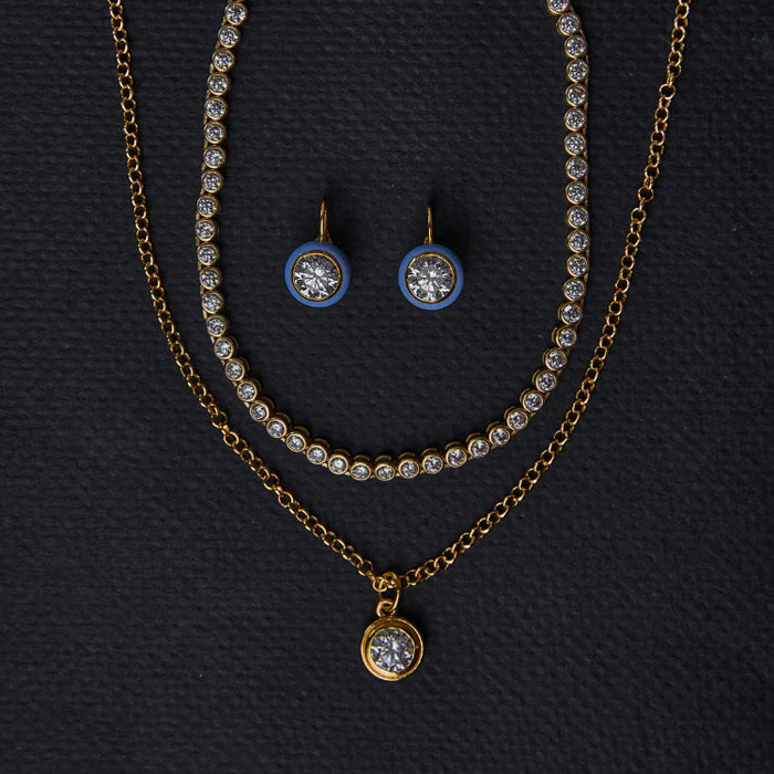 Blue Enamel Bezel Drop Earrings