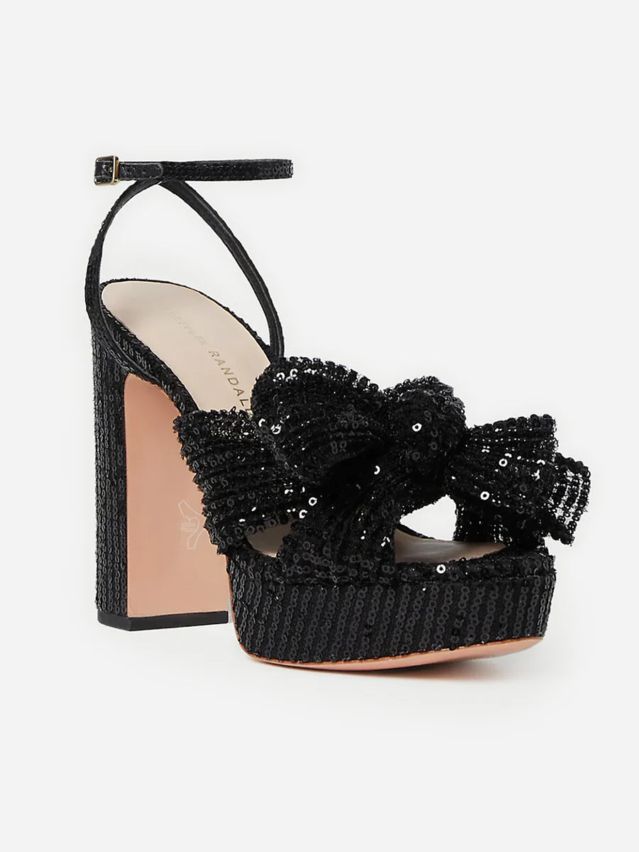 Loeffler Randall Natalia Pleated Platform Sandal - Black Sequined