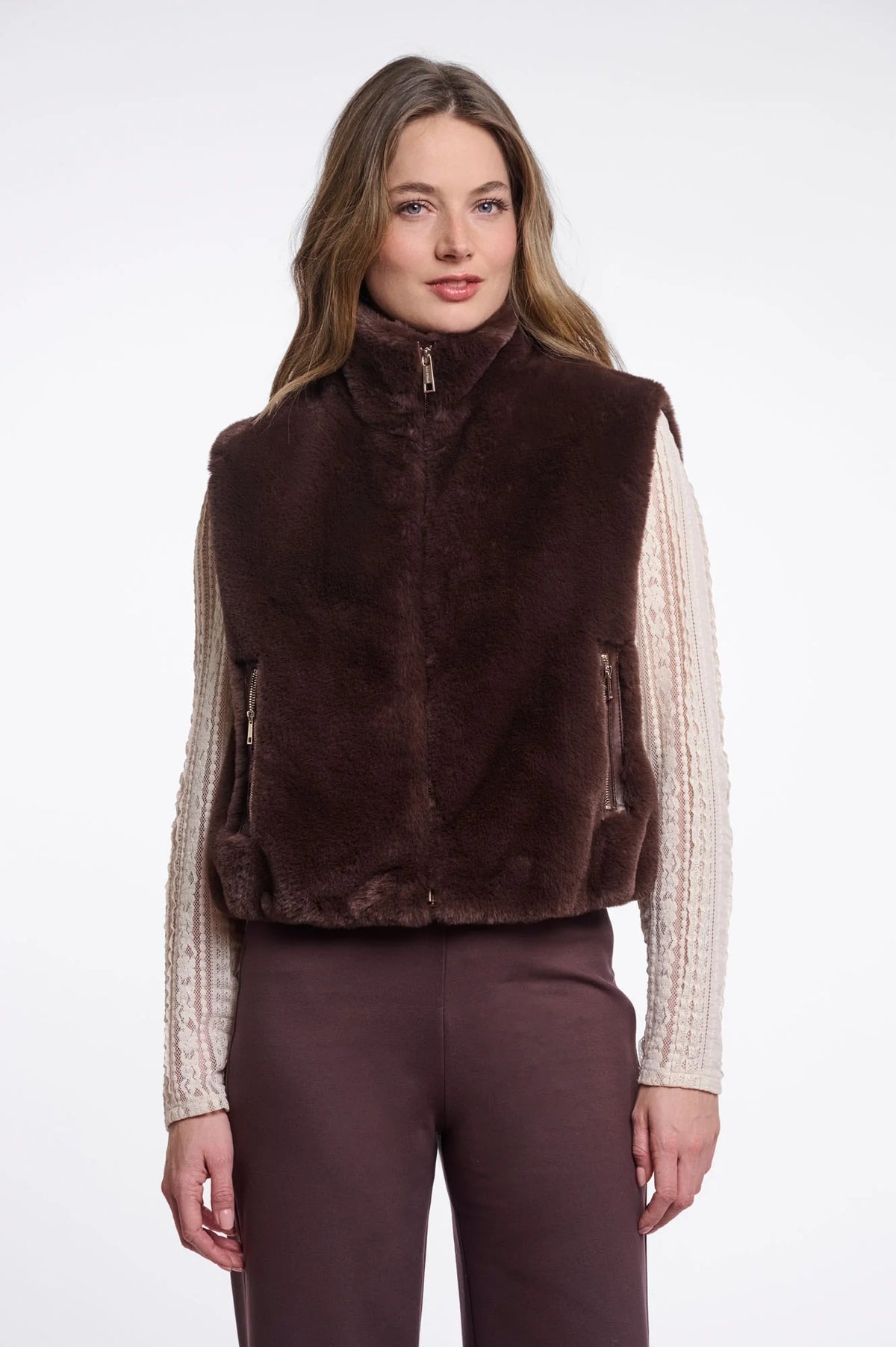 Rino & Pelle Nikki Faux Fur Vest - Coffee Roast