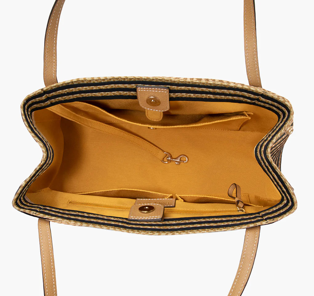 Eric Javits Squishee Isla Straw Bag Black Mix