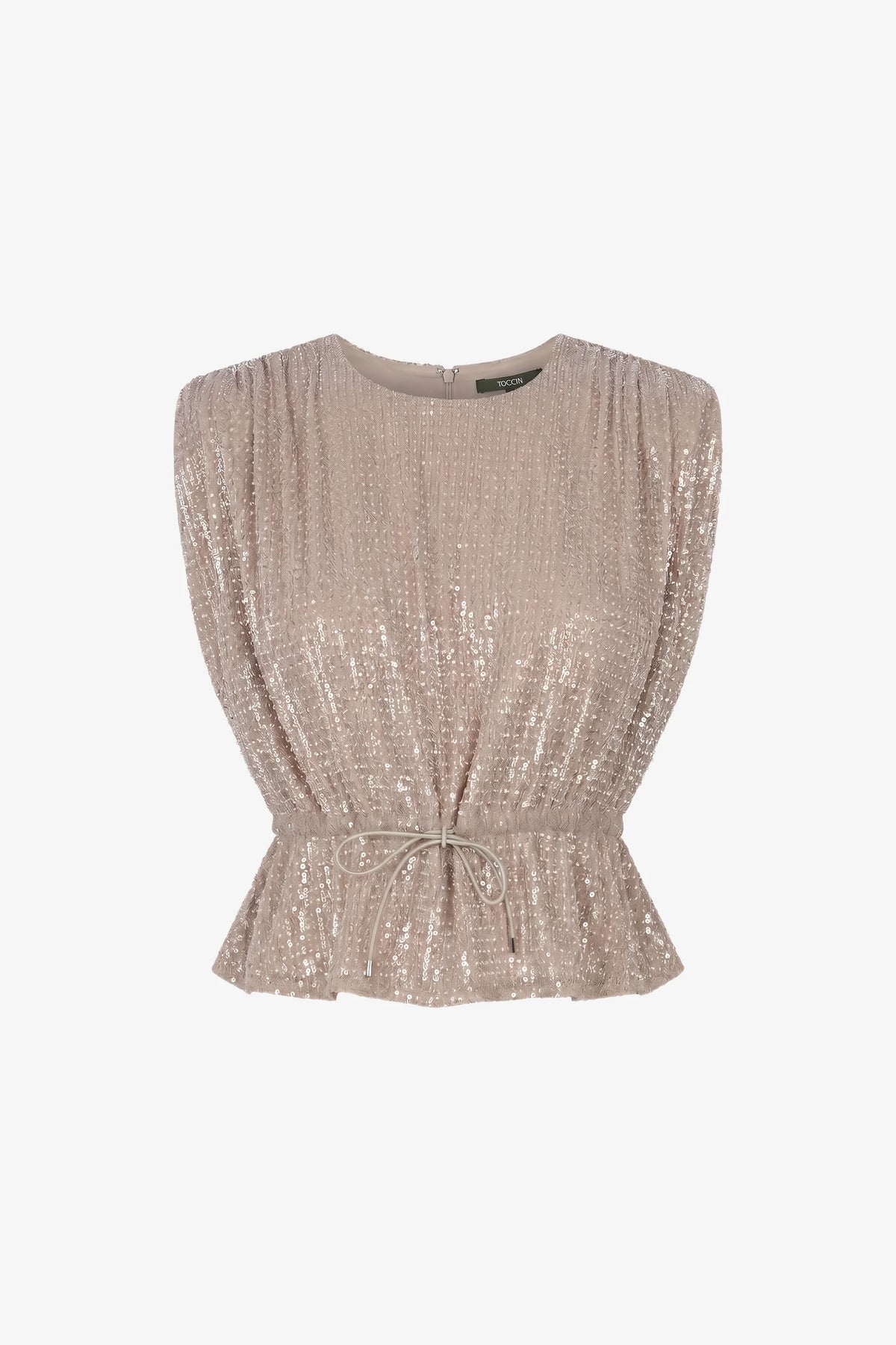 Toccin Talon Strong Shoulder Top with Drawstring Detail- Taupe