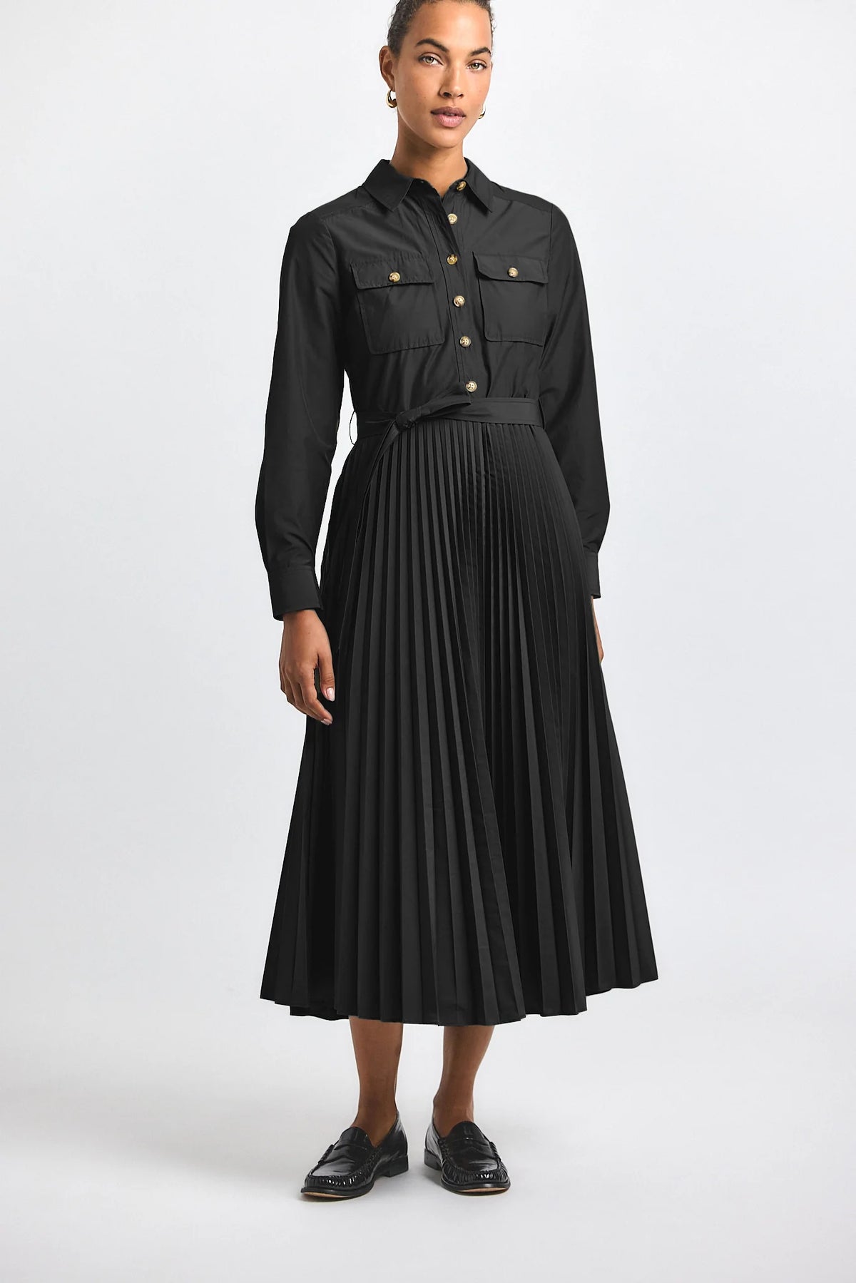 Derek Lam Kenza Cotton Poplin Pleated Shirt Dress