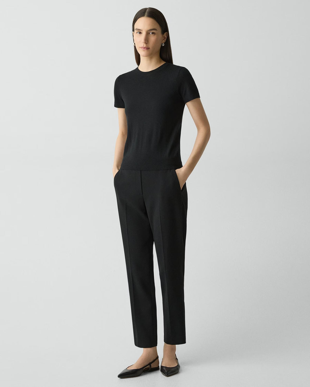 Theory Treeca Pull-On Pant in Admiral Crepe - Black