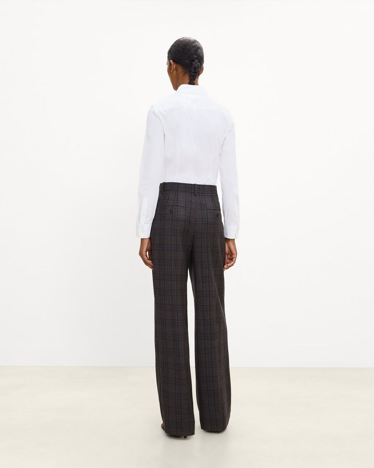 Theory Wide Leg Trouser in Sleek Flannel - Charcoal Multi