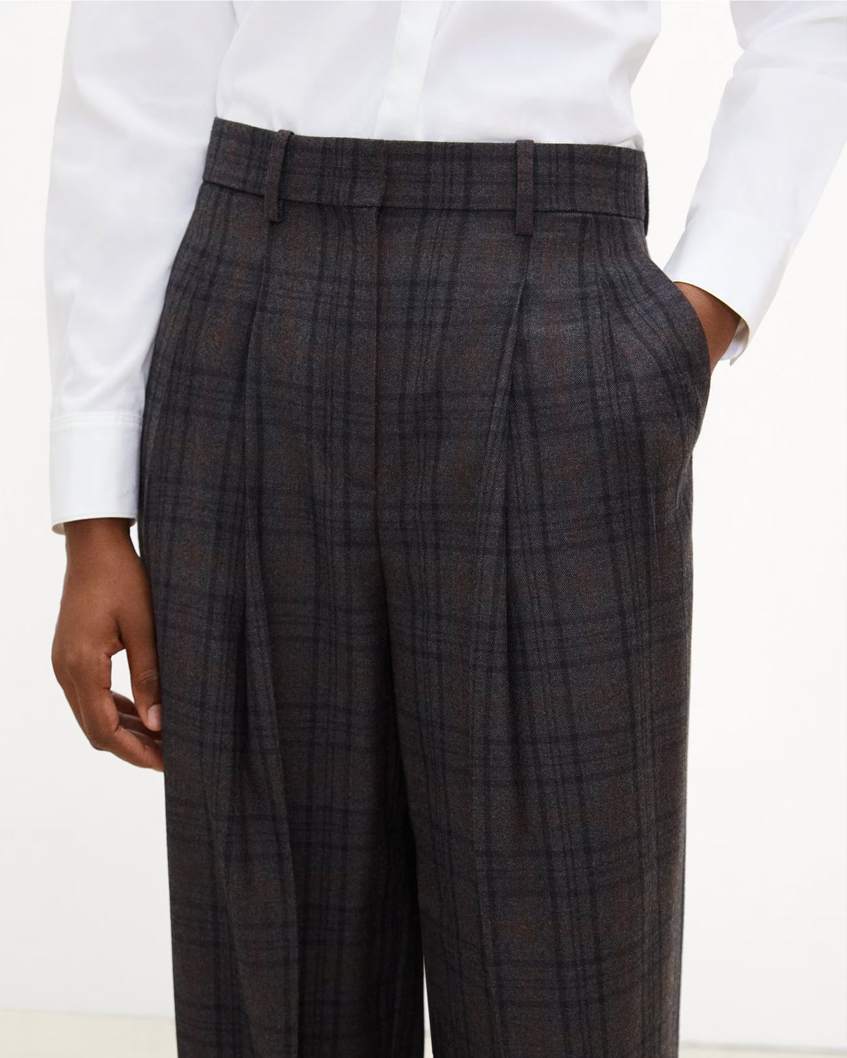 Theory Wide Leg Trouser in Sleek Flannel - Charcoal Multi