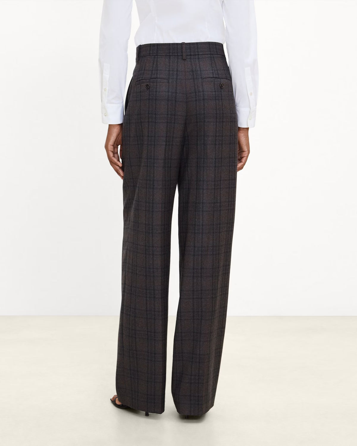 Theory Wide Leg Trouser in Sleek Flannel - Charcoal Multi