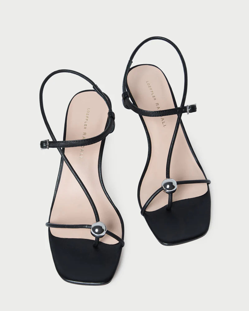 Loeffler Randall Triana Black Leather Mid−Heel Sandal