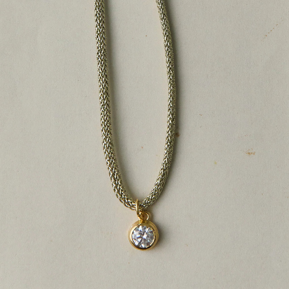 Gold Lurex Necklace Cord with Bezel Charm