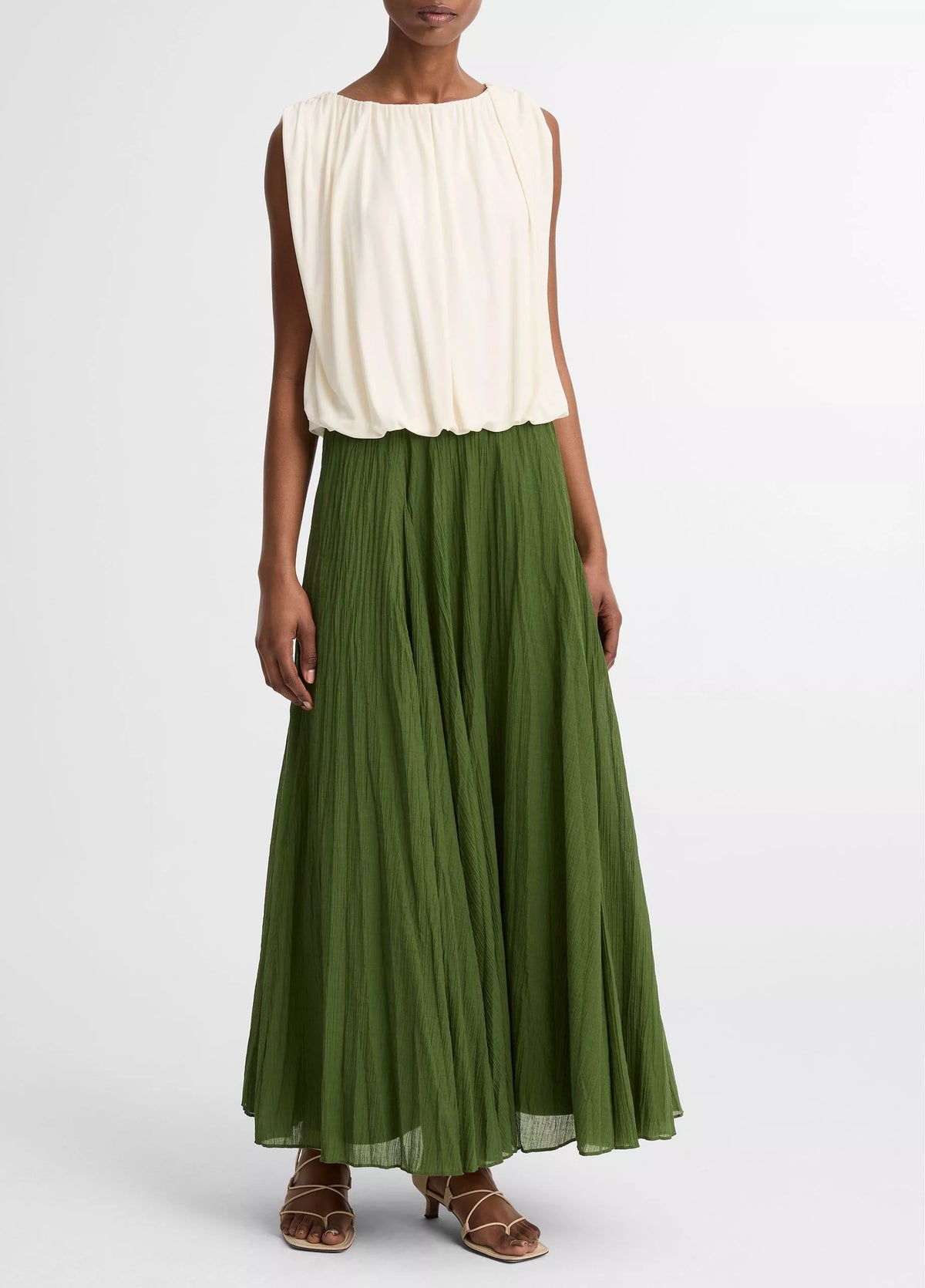 Vince Crinkled Plissé Cotton-Blend Maxi Skirt