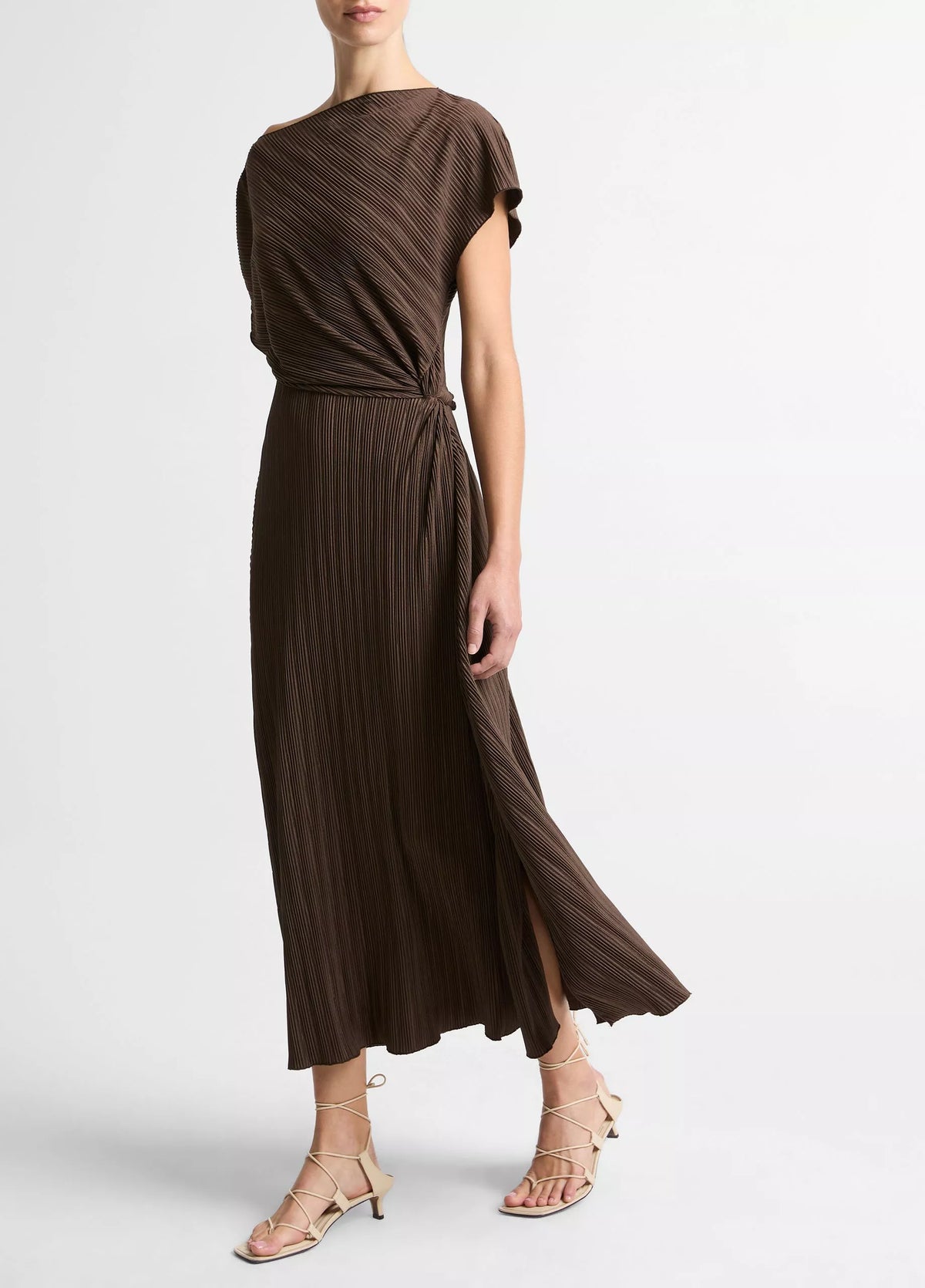 Vince Diagonal Pleated Twist-Waist Dress