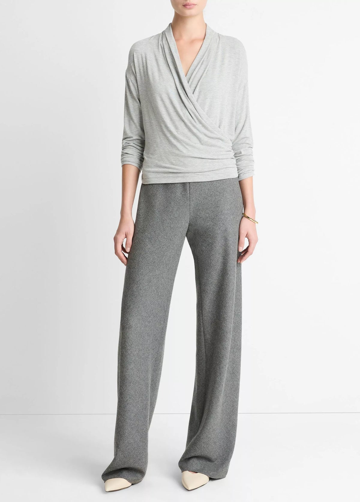 Vince Relaxed Fixed-Wrap Jersey Top