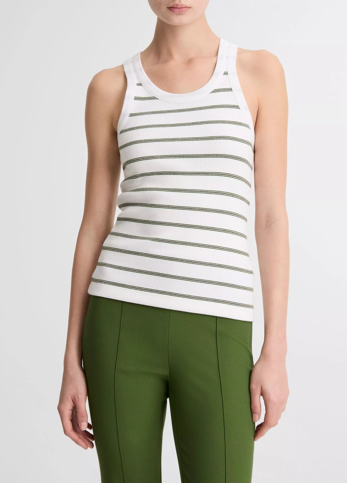 Vince Striped Ribbed Scoop-Neck Tank