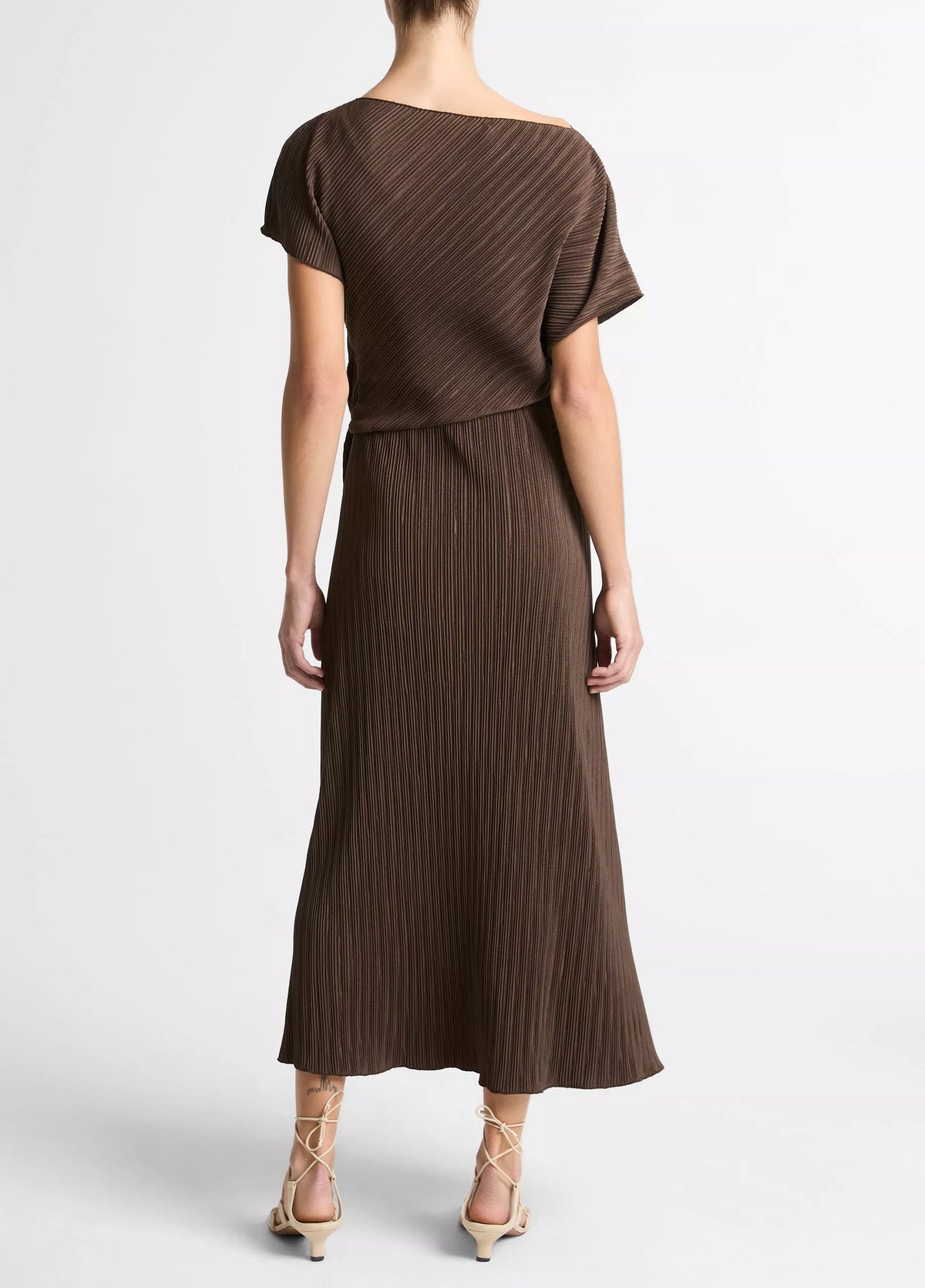 Vince Diagonal Pleated Twist-Waist Dress