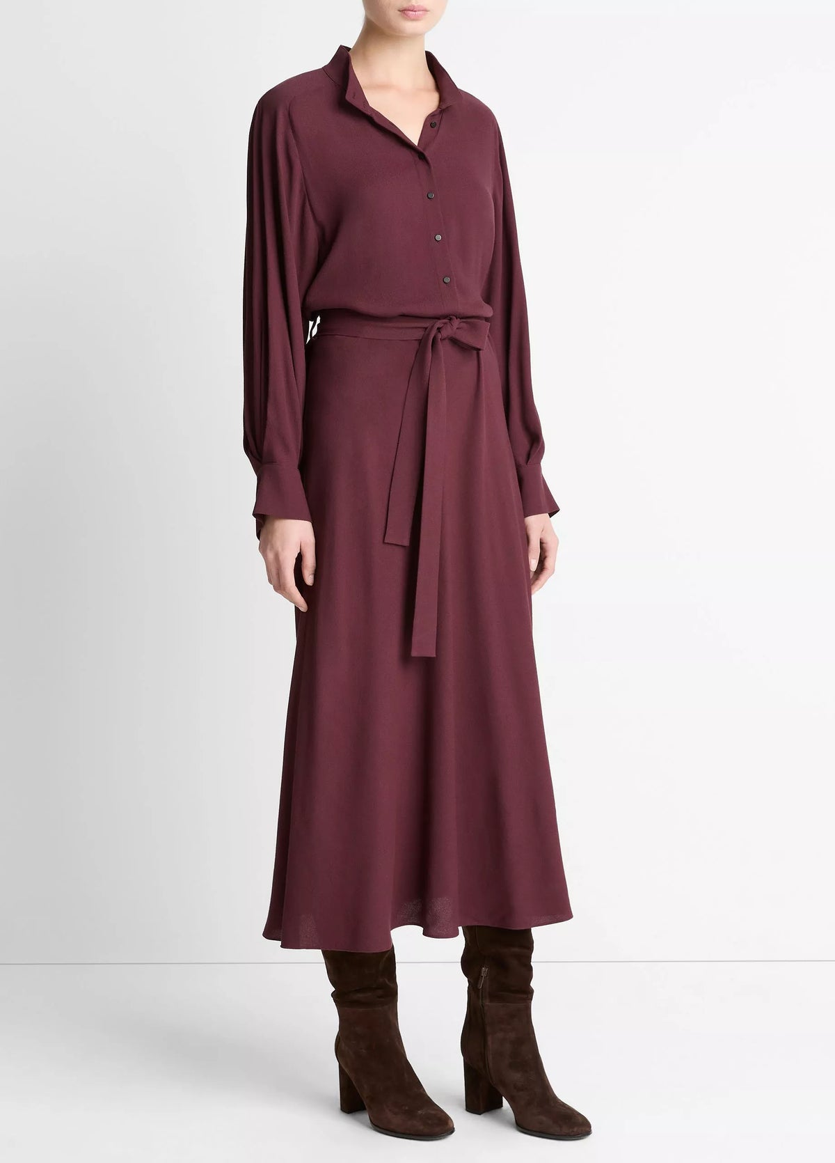 Vince Crepe Collar-Stand Shirt Dress