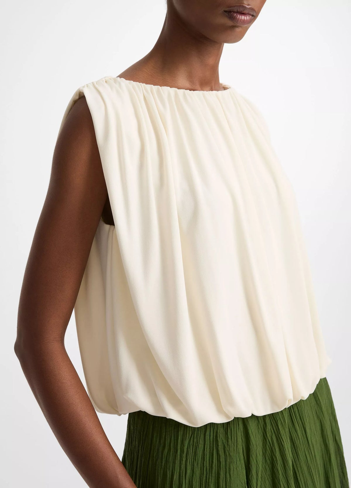Vince Matte Jersey Bubble Top - Porcelain
