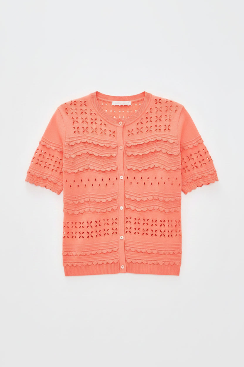 Ulla Johnson Abriana Eyelet Knit Cardigan - Coral Peony