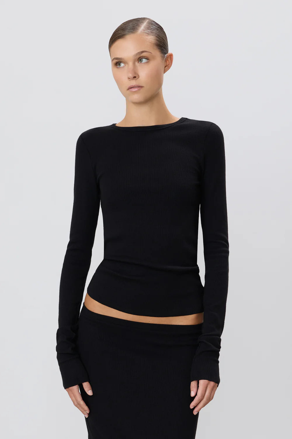 Eterne Long Sleeve Fitted Top - Black