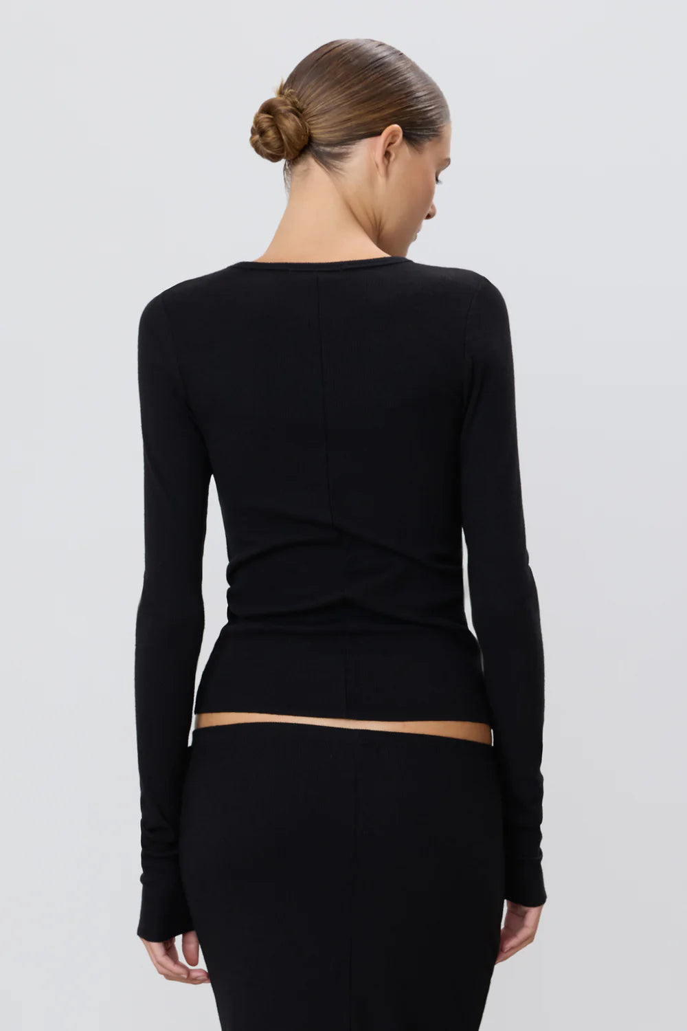 Eterne Long Sleeve Fitted Top - Black