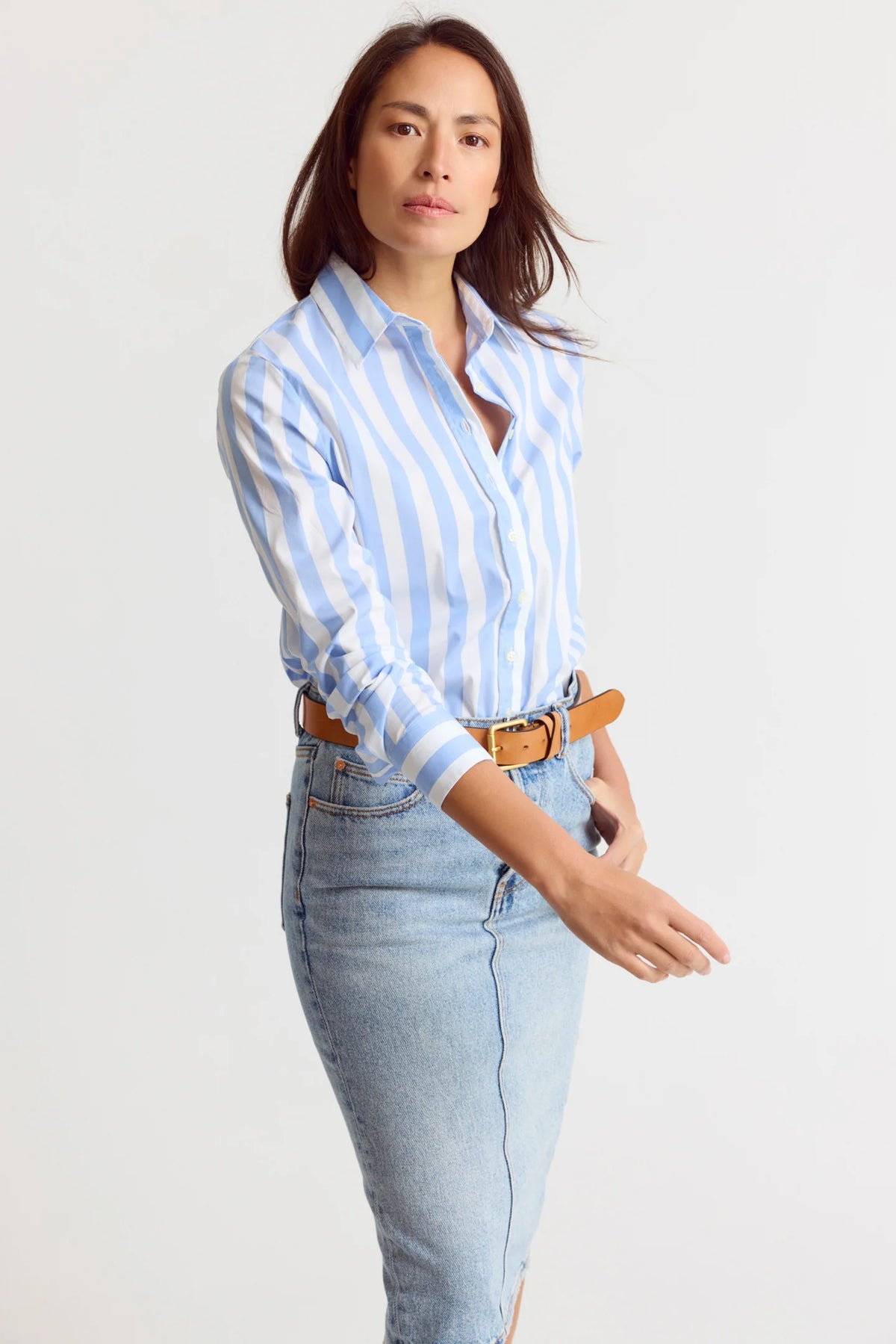 The-Shirt The Boyfriend Shirt Wide Sky Blue/White Stripe