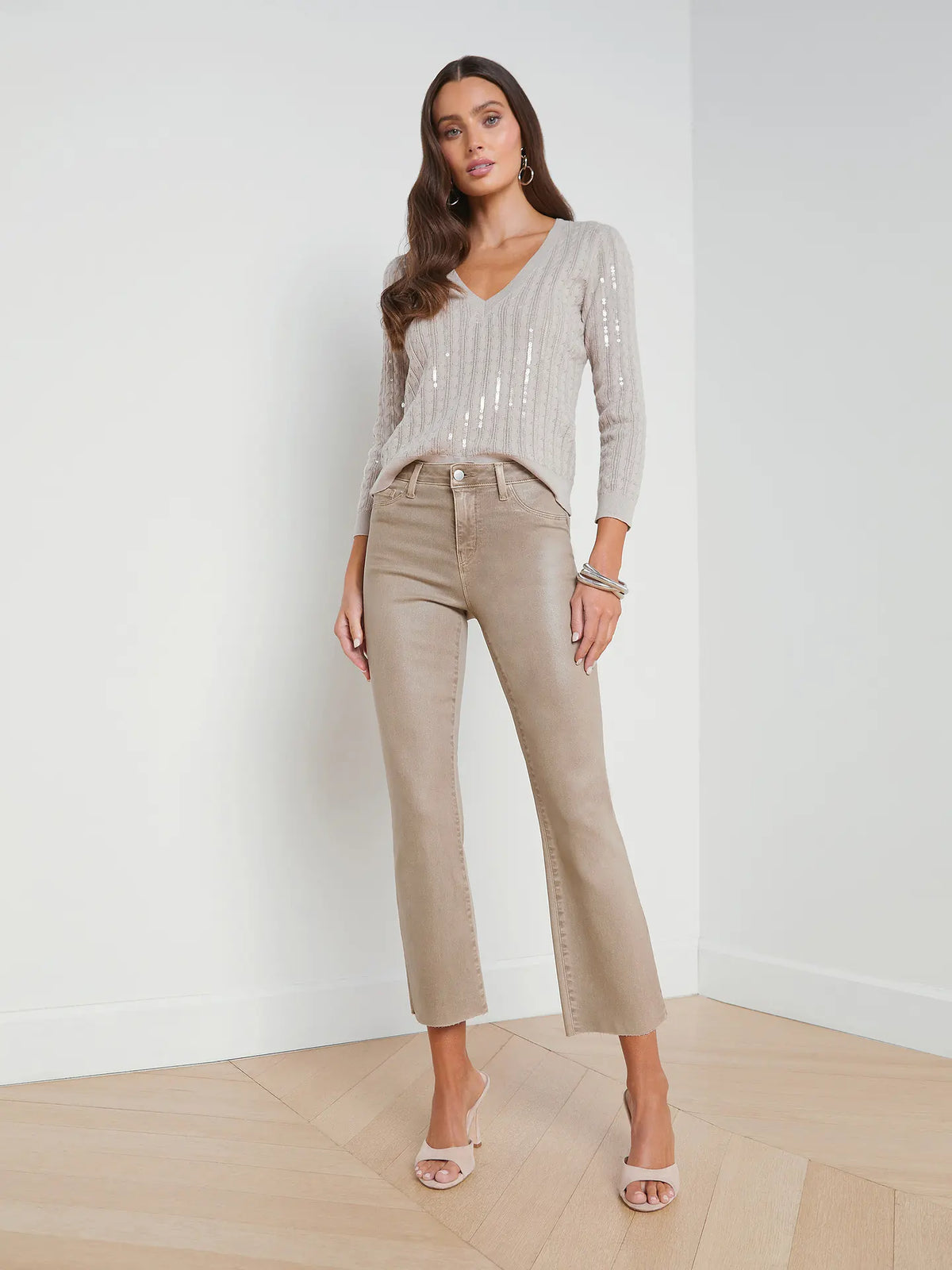 L'Agence Kendra High Rise Crop Flare - Rye Coated