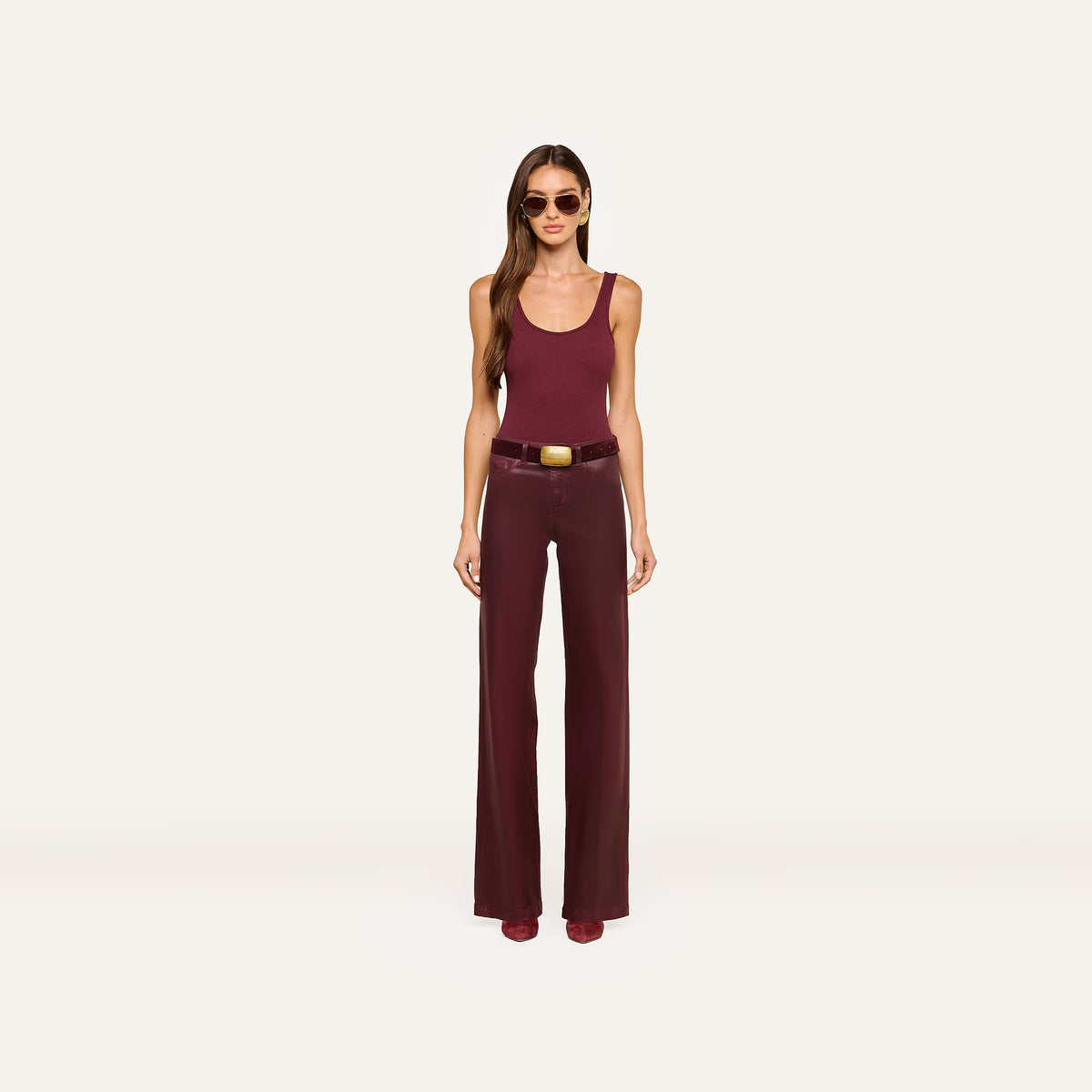 L'Agence Clayton Coated Wide-Leg Jean - Deep Sangria