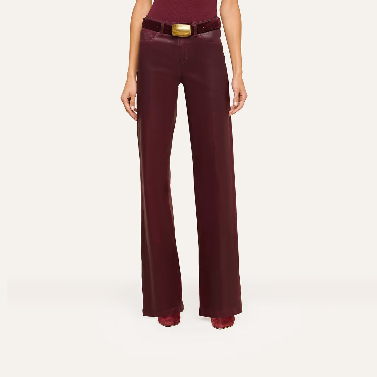 L'Agence Clayton Coated Wide-Leg Jean - Deep Sangria